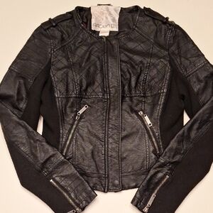 Arden B  Faux Black Leather Moto Jacket With Quiting And Zipoer Details